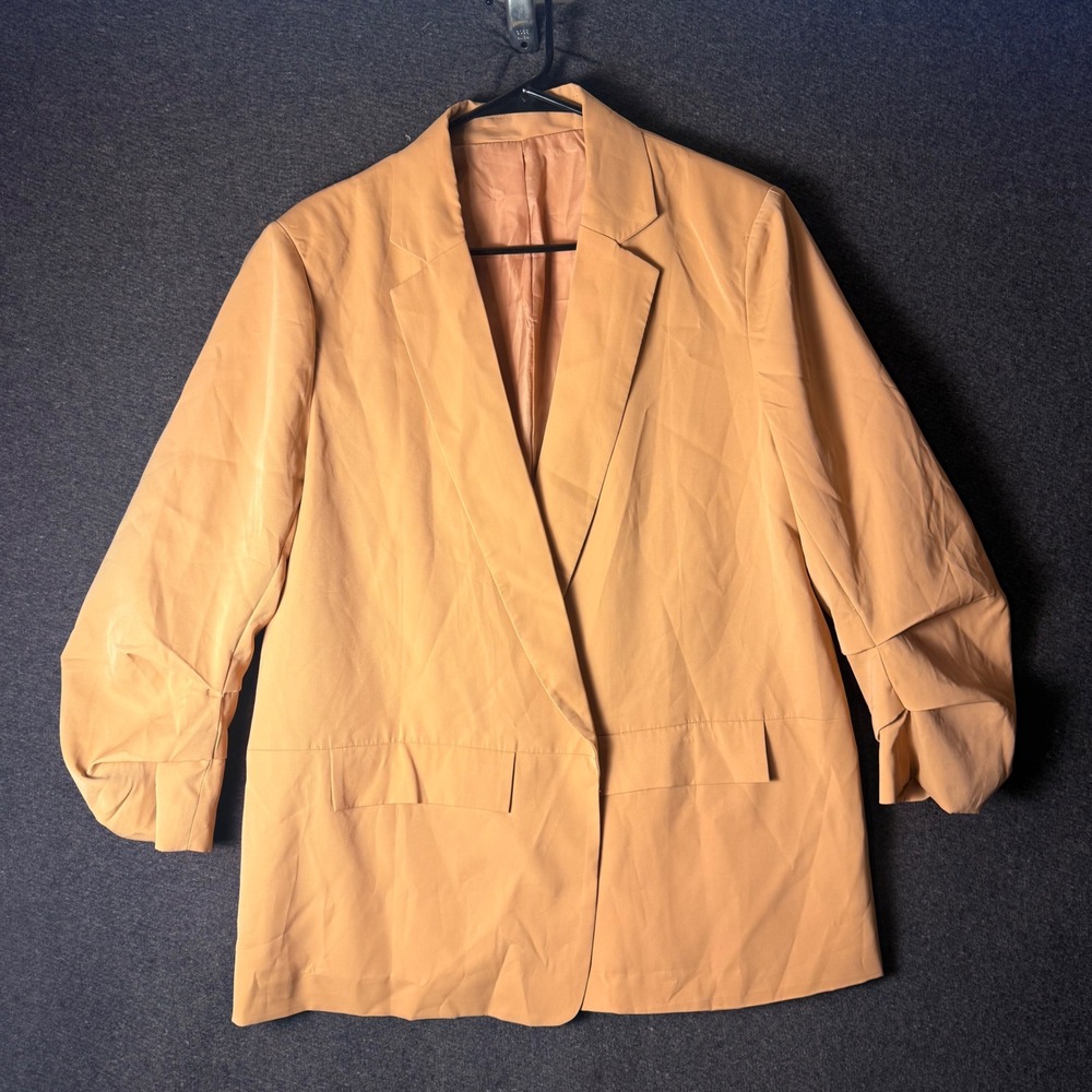 Khaki‎ Tan Ruched Sleeve Oversized Blazer Jacket G7F104 XL